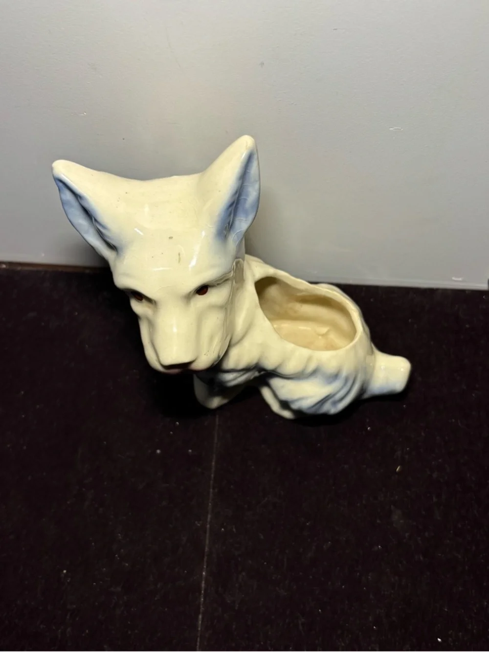 Ceramic Dog Planter - White and Light Blue Decorative Pet Figurine